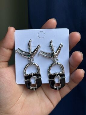 Schiaparelli Inspired Silver and Black Statement Drop Earrings